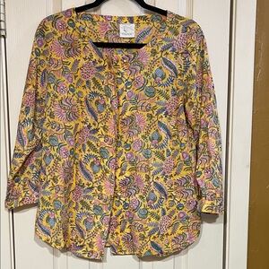 Folksong Paisley Yellow and Pink Women's Double Button Top